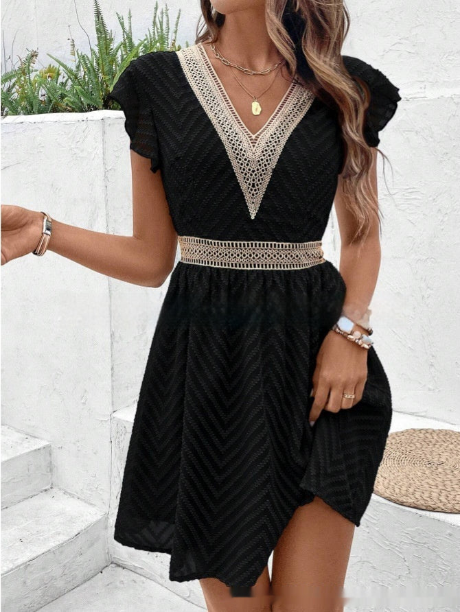 Abito estivo da donna Harmony - Elegante abito con scollo a V e pizzo per le feste e l'uso quotidiano 