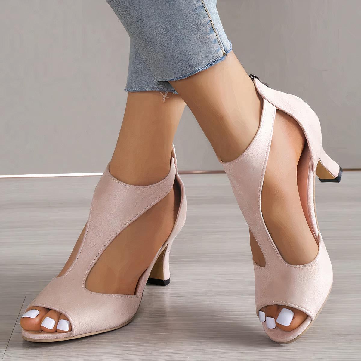 Sandali con tacco da donna Cassie - Eleganti scarpe aperte con ritagli e soletta di supporto