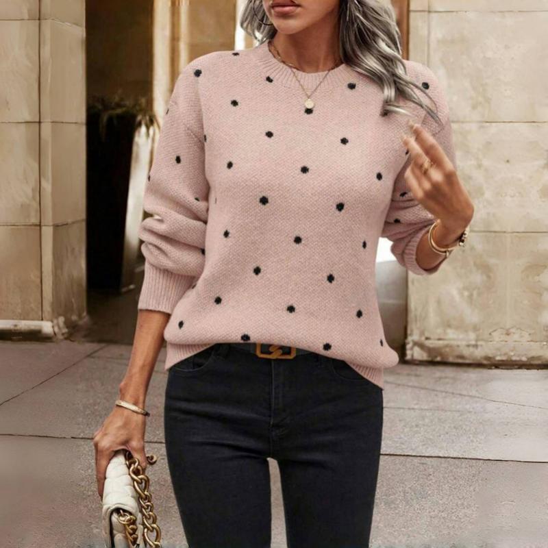 Aubrey Pull Femme – Tricot Doux à Pois avec Coupe Confortable & Col Rond Élégant