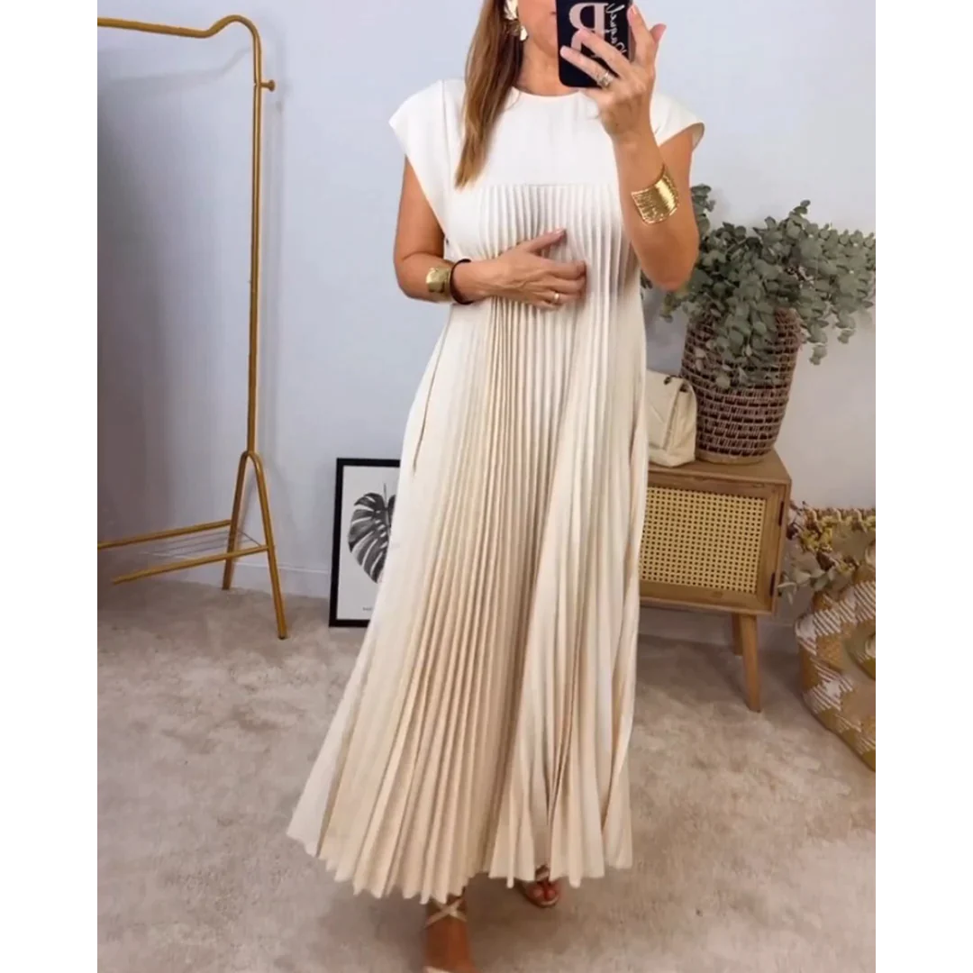 Abito senza maniche da donna Esther - Elegante abito plissettato in tinta unita per le uscite estive e chic