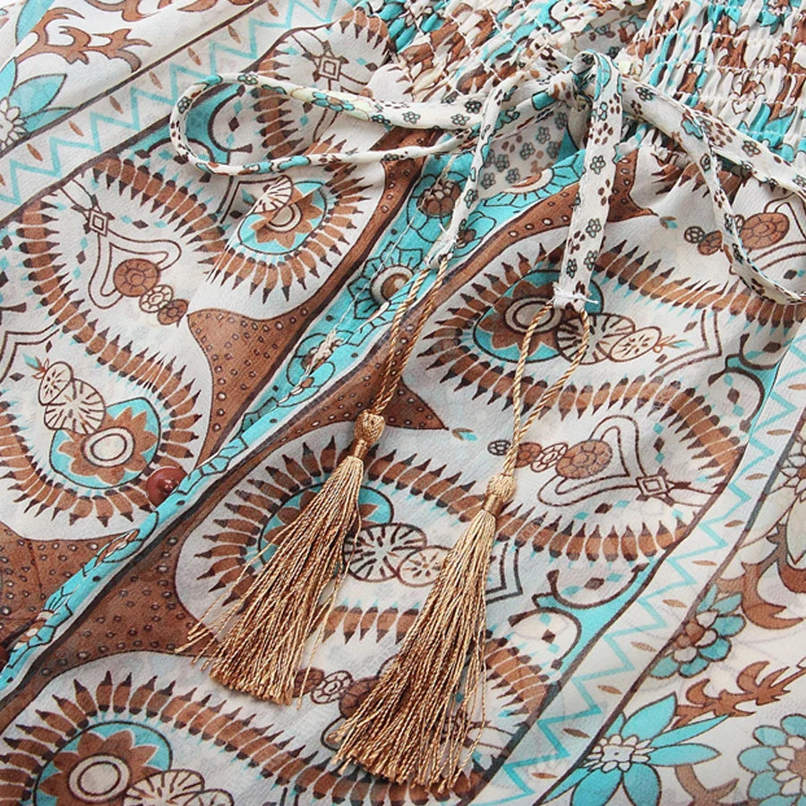 Azaria Robe Longue Bohème – Robe Maxi Femme avec Motif Paisley et Style Fluide Chic