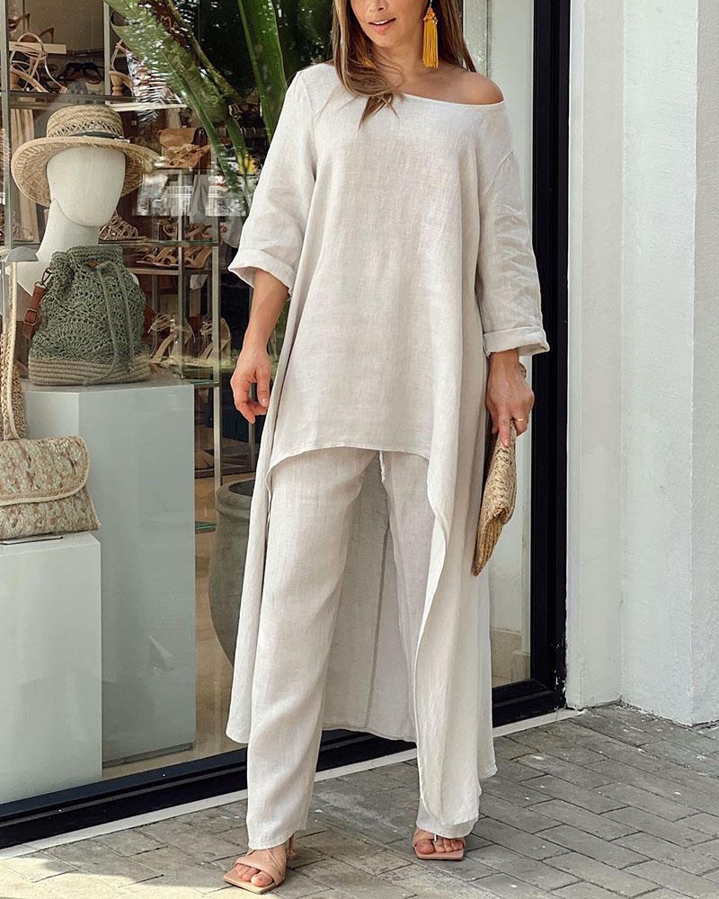 Completo tunica da donna Rachel: elegante completo in due pezzi con tunica ariosa e pantaloni aderenti