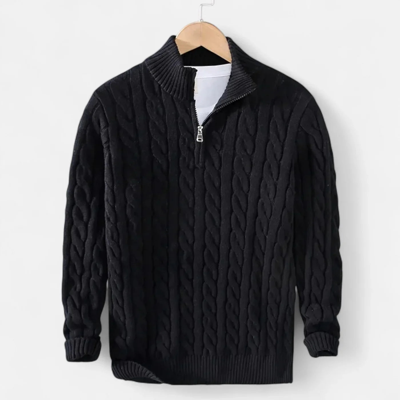 Cove Pull Col Roulé Zippé Homme – Maille Côtelée Épaisse & Coupe Ample Élégante