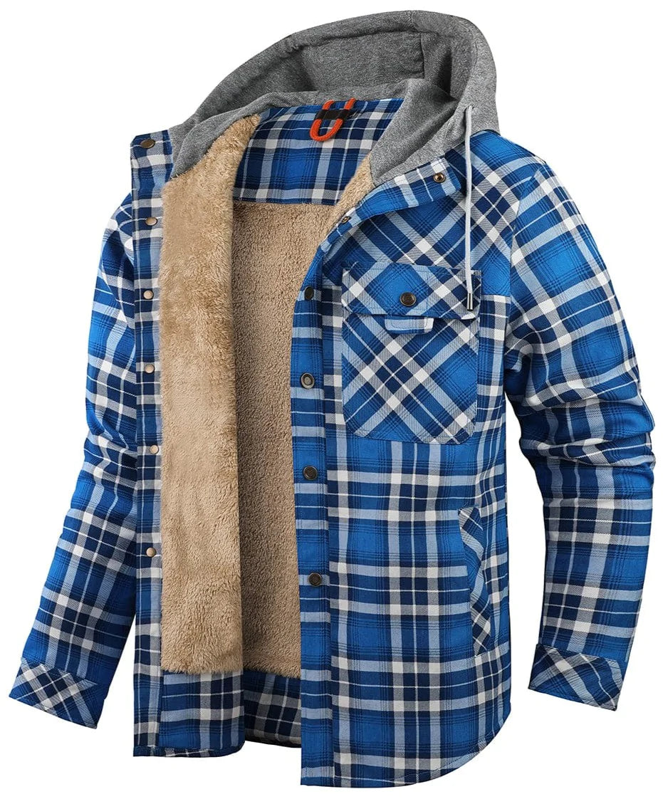 Giacca a quadri da uomo Kyle: calda, elegante con cappuccio regolabile e fodera confortevole