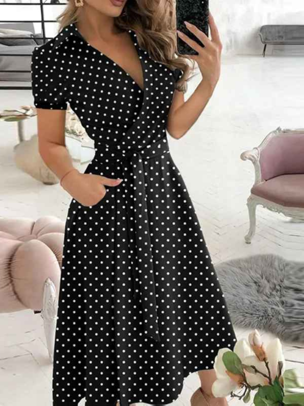 Abito da donna Lucia – Abito con stampa geometrica, cintura in vita e vestibilità ariosa per ogni momento