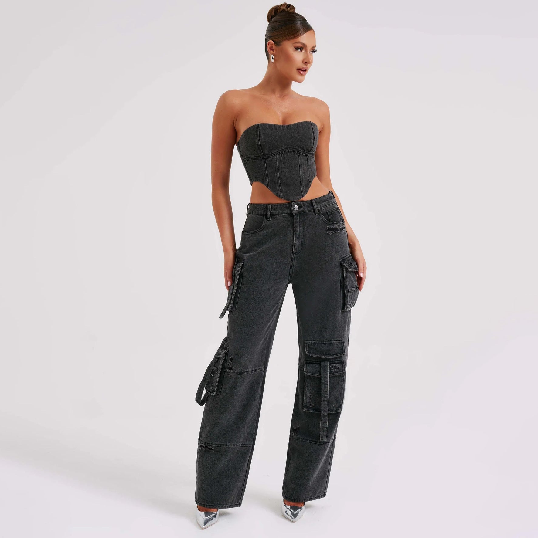 Jutta Jean Cargo Femme – Pantalon Taille Haute avec Poches Utilitaires & Coupe Décontractée