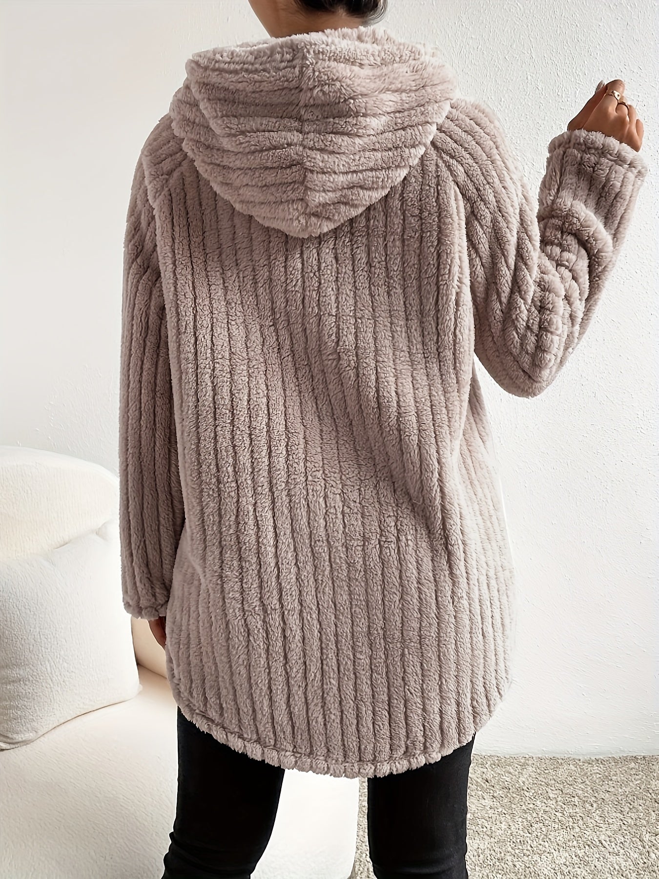 Sweat À Capuche Pour Femmes – Style Teddy Avec Manches Raglan Et Ourlet Courbé