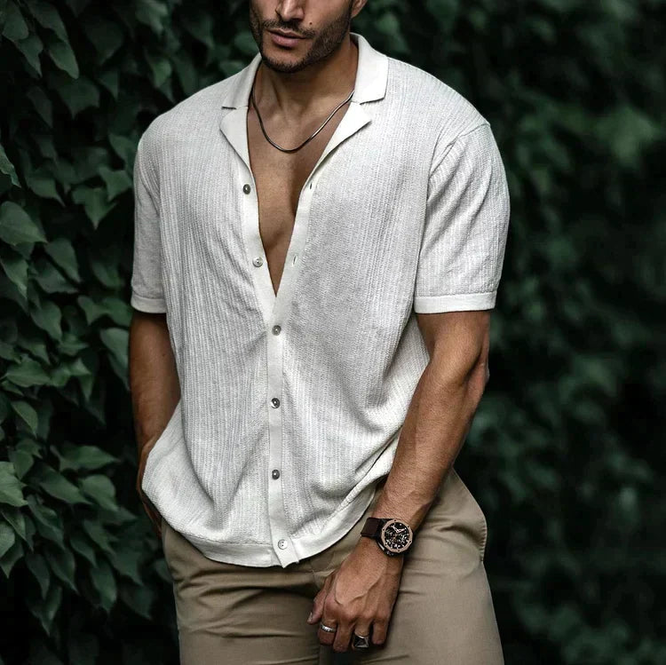 Camicia estiva da uomo Leandro - Camicia in lino traspirante con vestibilità aderente per look casual