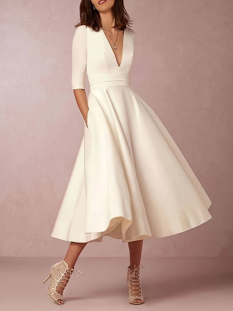 Elara Robe Femme – Robe Élégante avec Col en V, Légère & Idéale pour les Fêtes et Événements d'Été