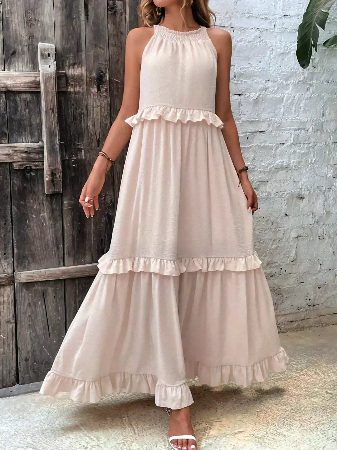 Abito estivo da donna Armelle - Abito bohémien senza maniche con volant e design leggero e fluido