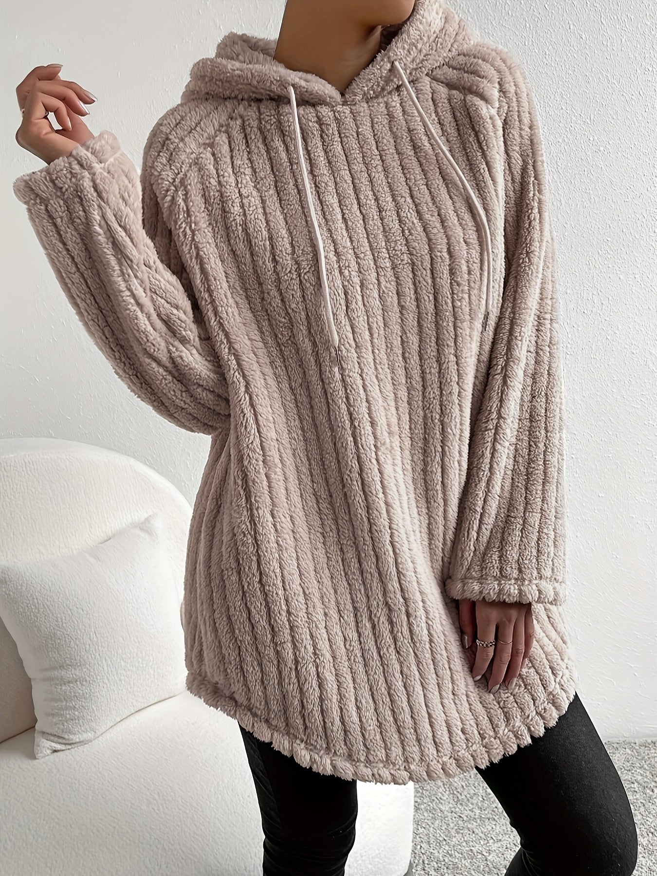 Sweat À Capuche Pour Femmes – Style Teddy Avec Manches Raglan Et Ourlet Courbé