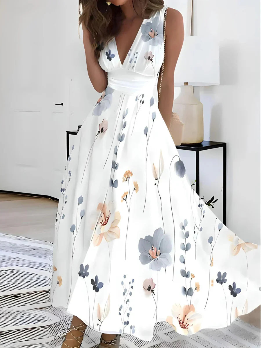 Abito floreale da donna Gwendolyn - Elegante abito leggero con cintura regolabile e scollatura trasparente