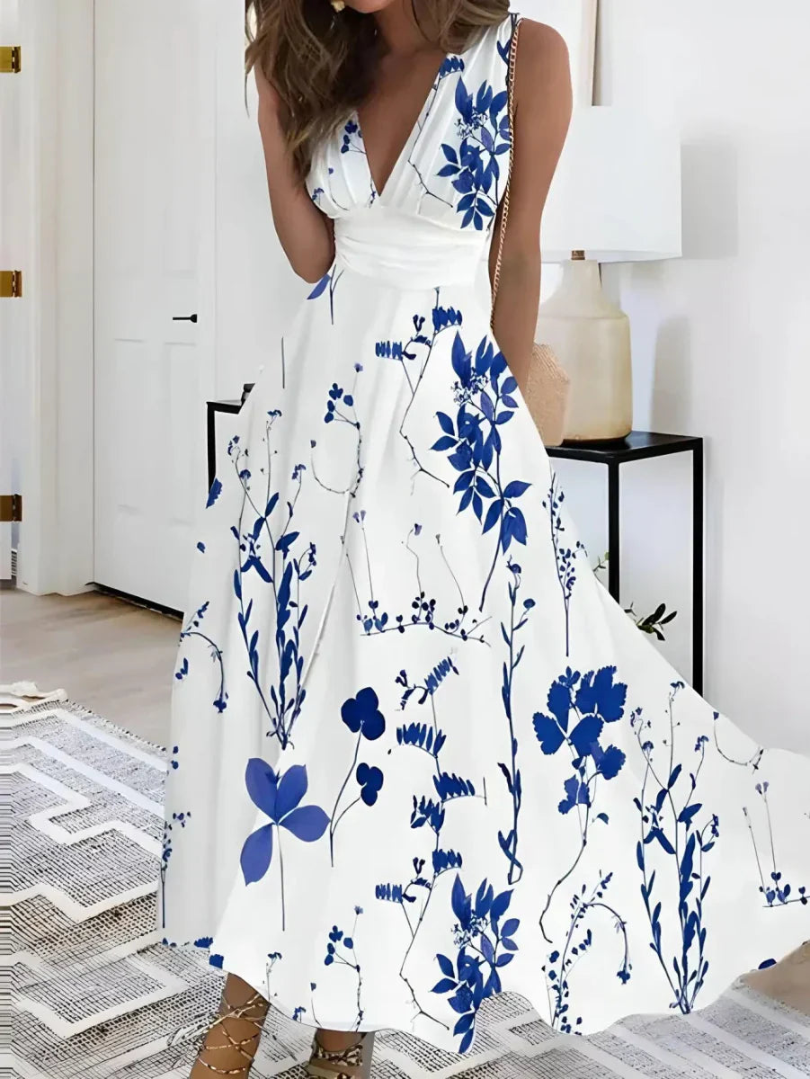Abito floreale da donna Gwendolyn - Elegante abito leggero con cintura regolabile e scollatura trasparente