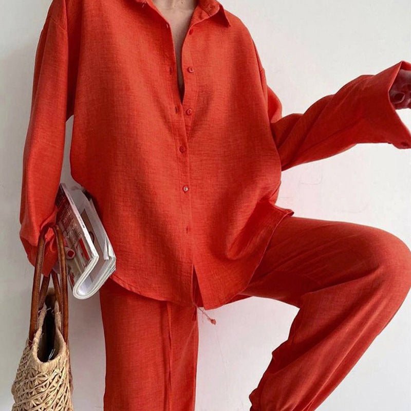 Completo estivo da donna Mei - Elegante completo in lino da due pezzi con vestibilità ampia e comfort traspirante per le donne