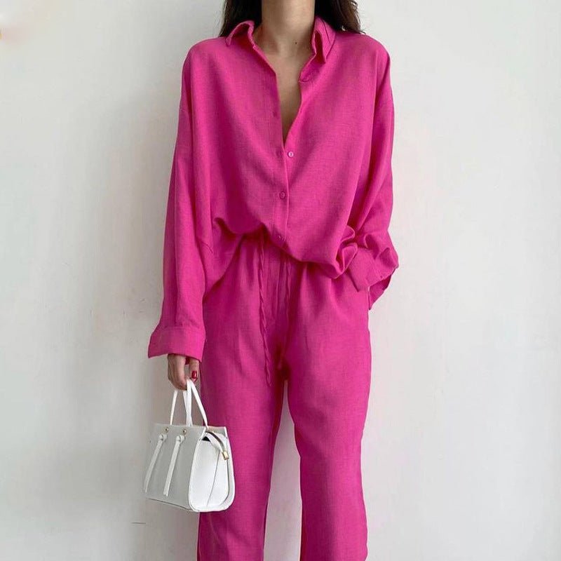 Completo estivo da donna Mei - Elegante completo in lino da due pezzi con vestibilità ampia e comfort traspirante per le donne