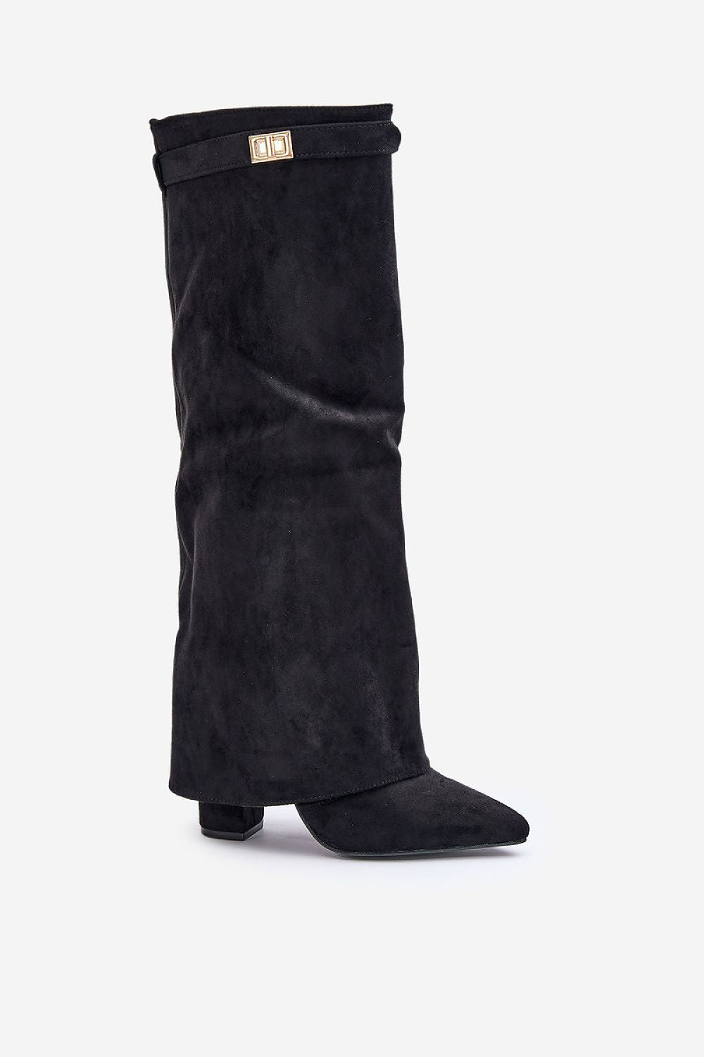 Stivali alti Amélie – Stivali in pelle scamosciata nera con punta affilata e dettagli eleganti