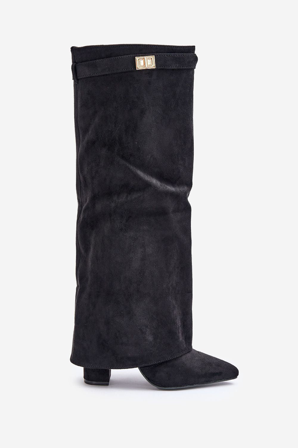 Stivali alti Amélie – Stivali in pelle scamosciata nera con punta affilata e dettagli eleganti