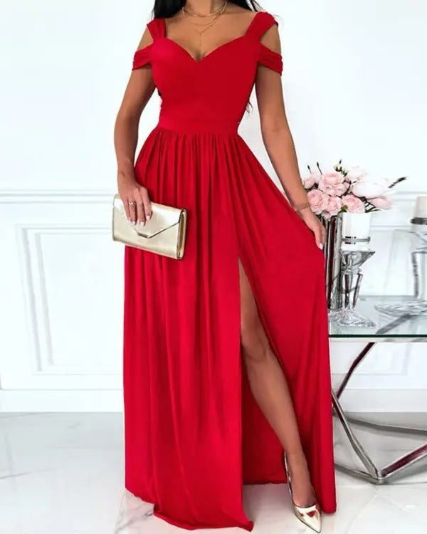 Antonella Robe Longue Élégante Femme – Robe Épaules Dénudées à Motif Fleuri & Fente Chic
