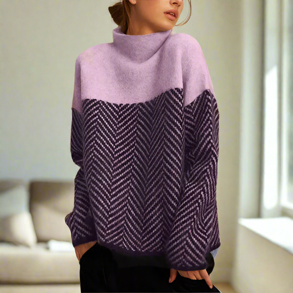 Maglione a collo alto da donna Stella - Maglione caldo con motivo a zigzag elegante e comodo per l'inverno