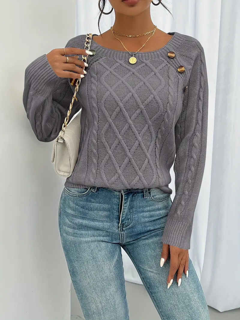 Anaiah Pull Femme Hiver avec Boutons – Élégant, Confortable & Respirant en Coton Polyester