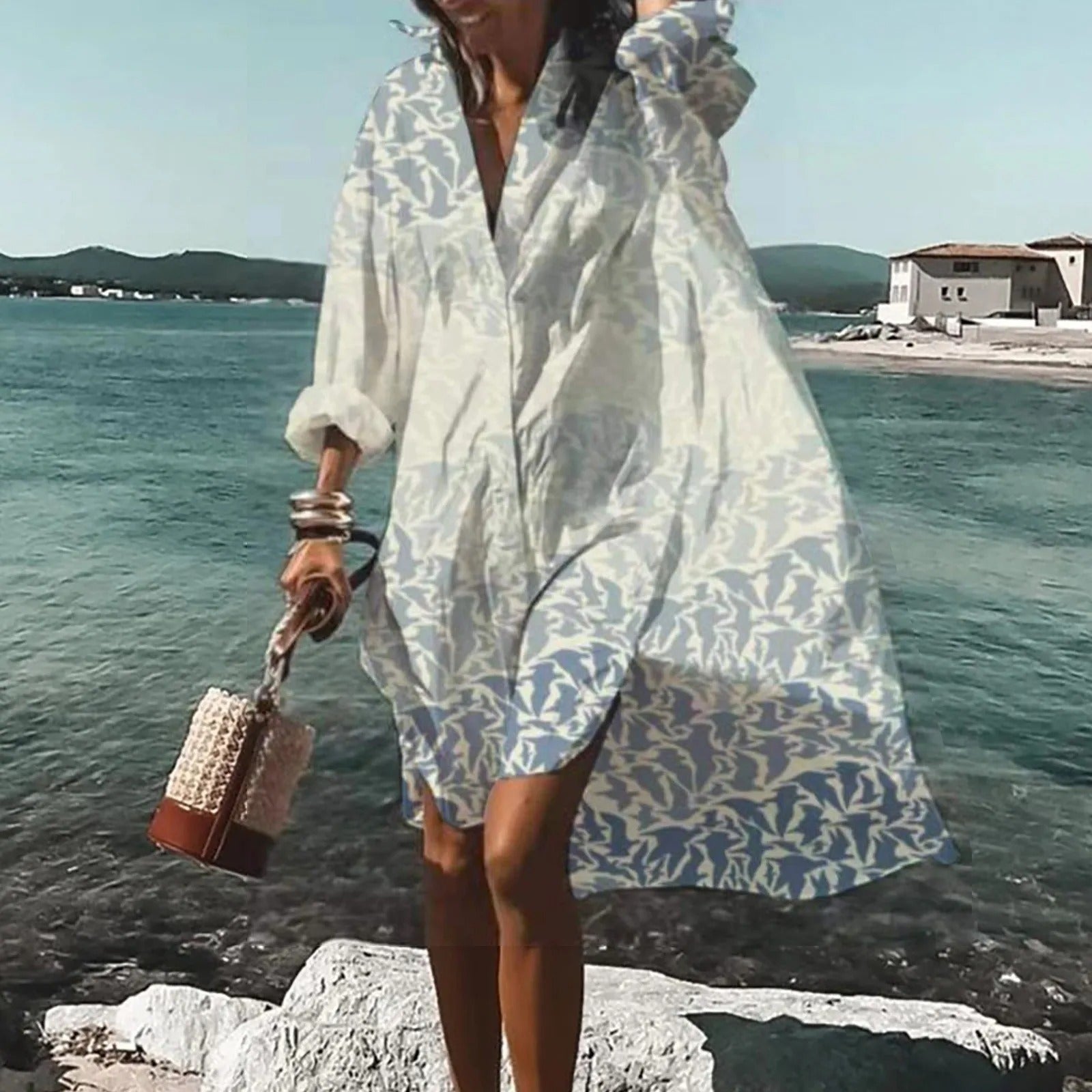 Abito camicia da donna Florence - Abito casual in lino leggero con taglio dritto e stile estivo - Abito camicia casual in lino