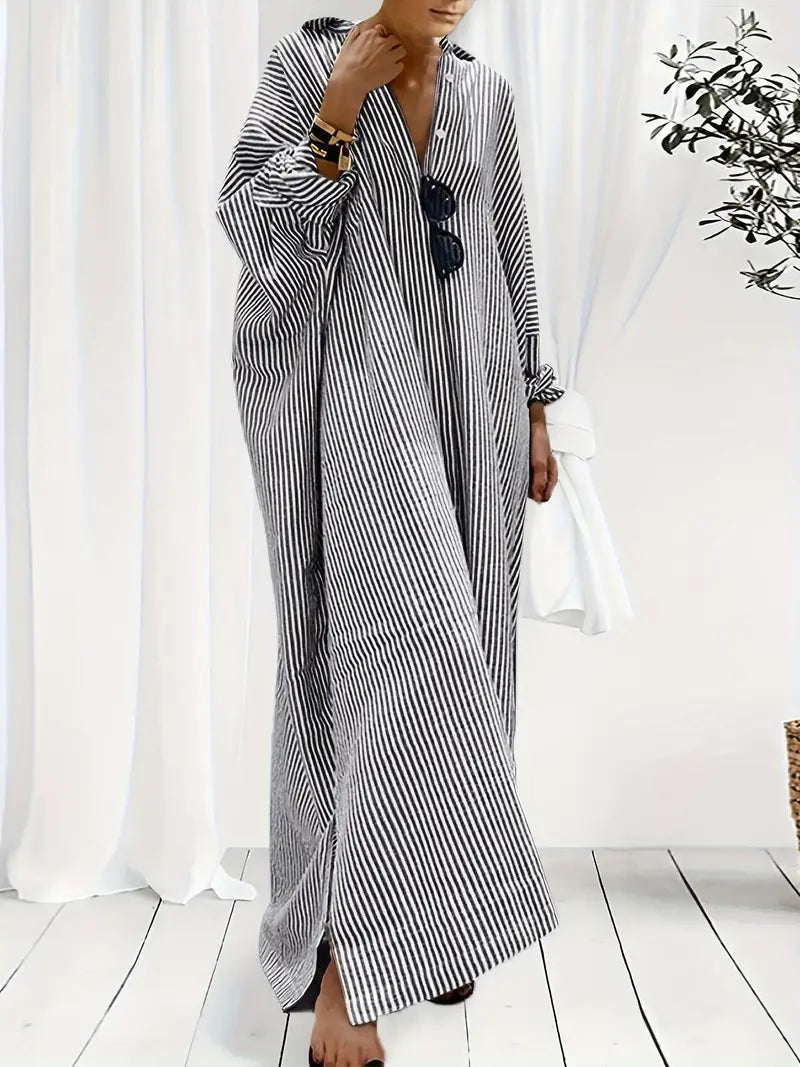 Abito lungo da donna Genevieve - Abito estivo a righe oversize con look minimalista chic