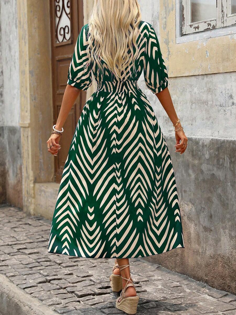 Abito lungo da donna Charlie - Con cintura, stampa grafica chic e vestibilità moderna