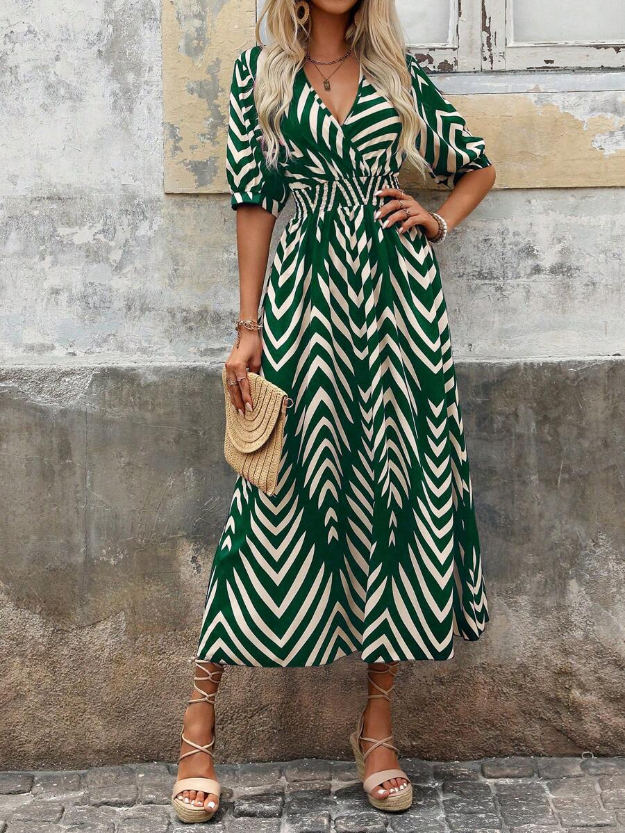 Abito lungo da donna Charlie - Con cintura, stampa grafica chic e vestibilità moderna