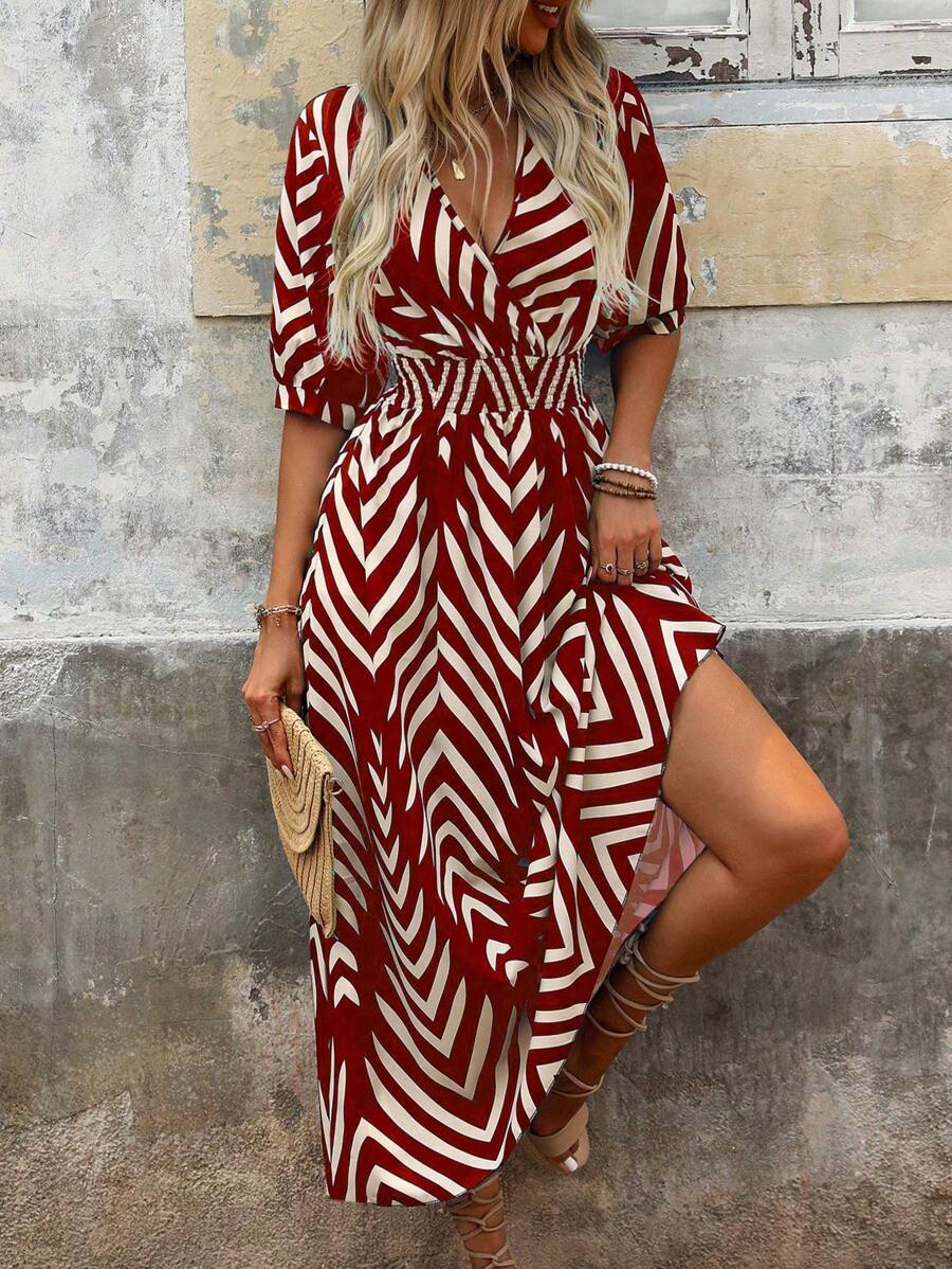 Abito lungo da donna Charlie - Con cintura, stampa grafica chic e vestibilità moderna