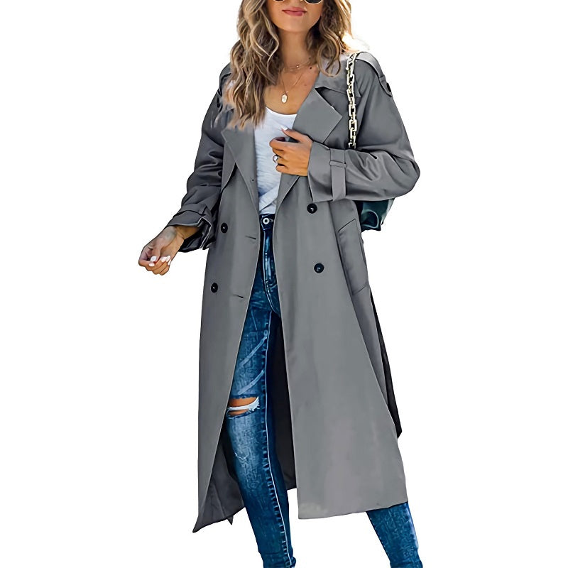 Brielle Trench Long Femme – Élégant, Léger & Idéal pour Printemps et Automne