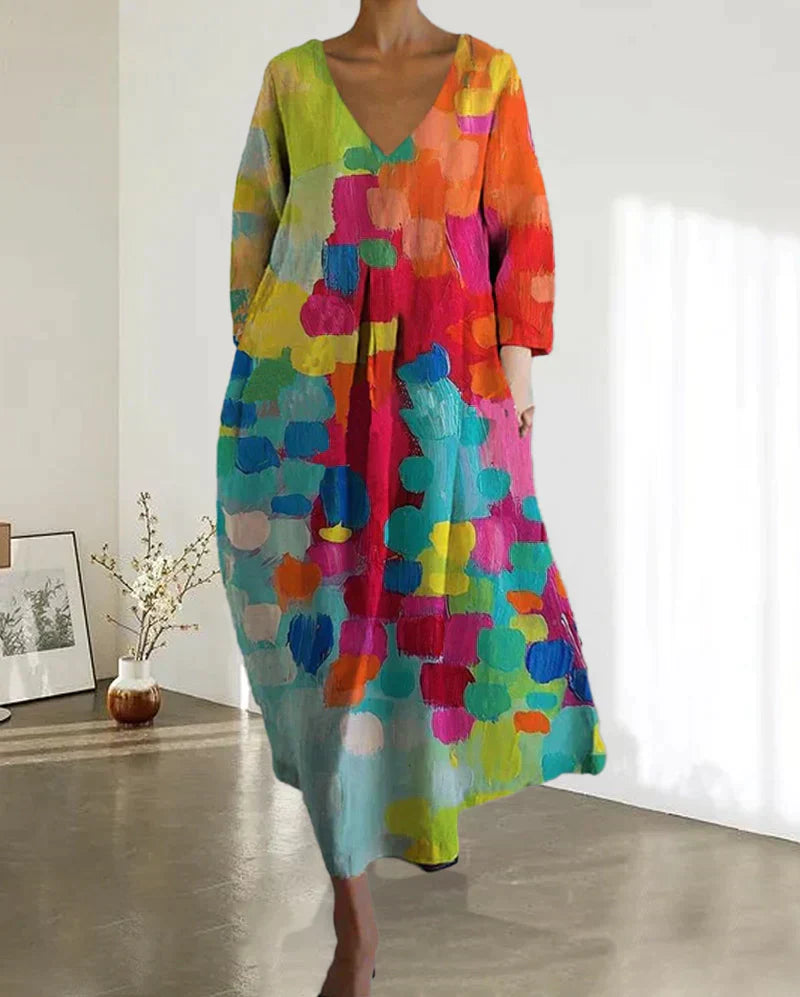 Robe d'Été Femme Tracey – Robe Légère en Lin avec Imprimé Coloré & Coupe Flatteuse