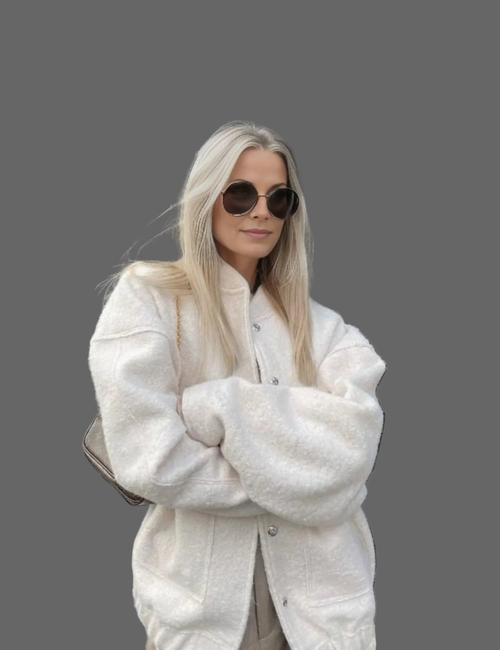 Mylah Blouson Bomber Bouclé Damen – Design Texturiert Oversize mit Diskretem Verschluss