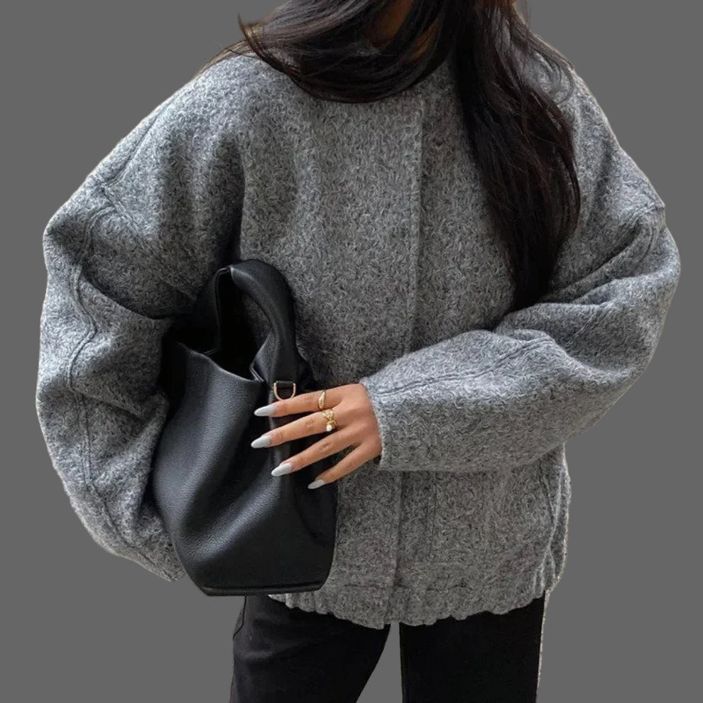 Mylah Blouson Bomber Bouclé Damen – Design Texturiert Oversize mit Diskretem Verschluss