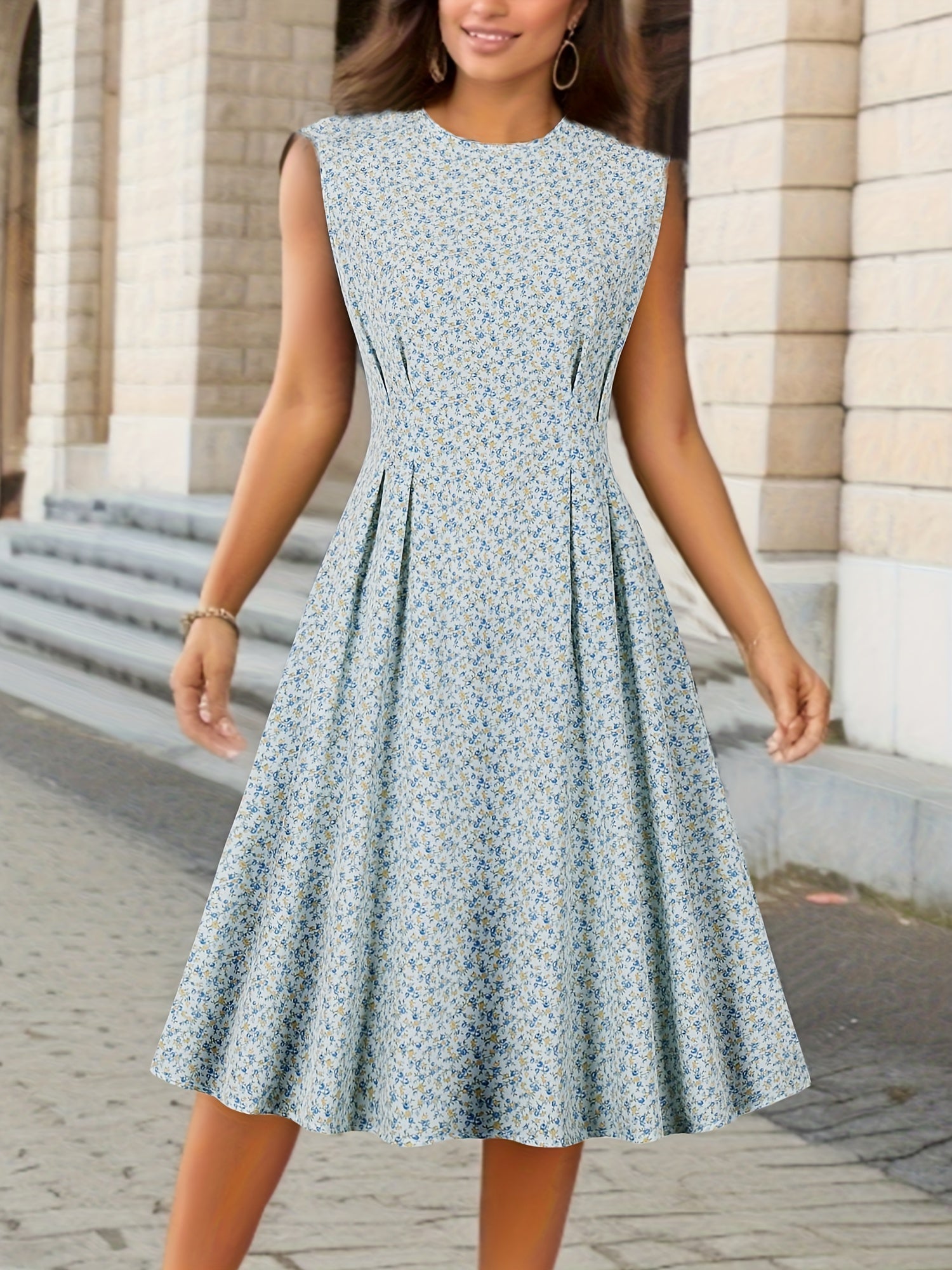 Robe d'Été Lily pour Femme – Robe Midi Sans Manches à Imprimé Floral et Coupe Élégante