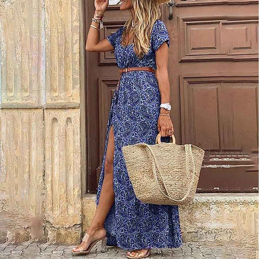Abito floreale da donna Susan - Elegante abito in poliestere con scollo a V, vestibilità comoda e stile chic