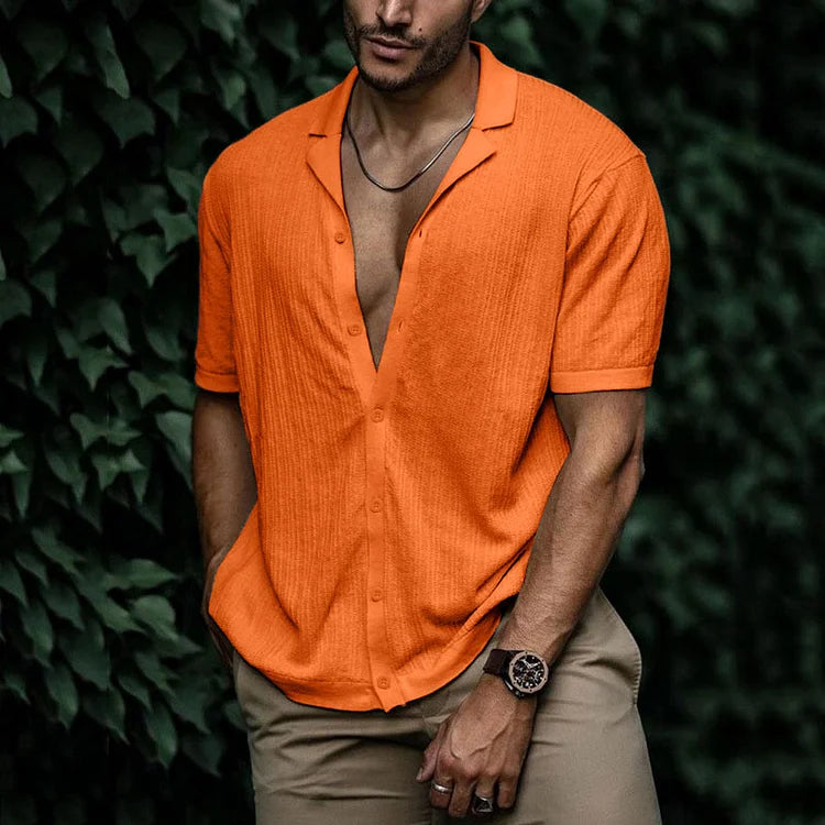 Camicia estiva da uomo Leandro - Camicia in lino traspirante con vestibilità aderente per look casual