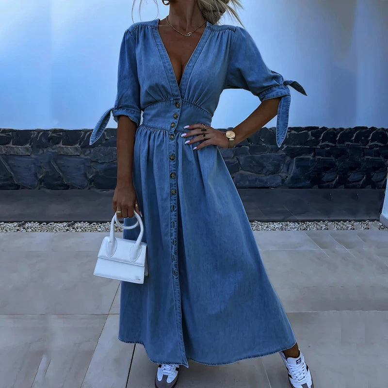 Abito in denim da donna Jane - Abito lungo in denim con bottoni e look casual femminile