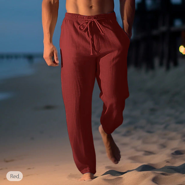 Pantaloni da spiaggia da uomo Sean - Pantaloni estivi in ​​lino azzurro traspiranti con coulisse