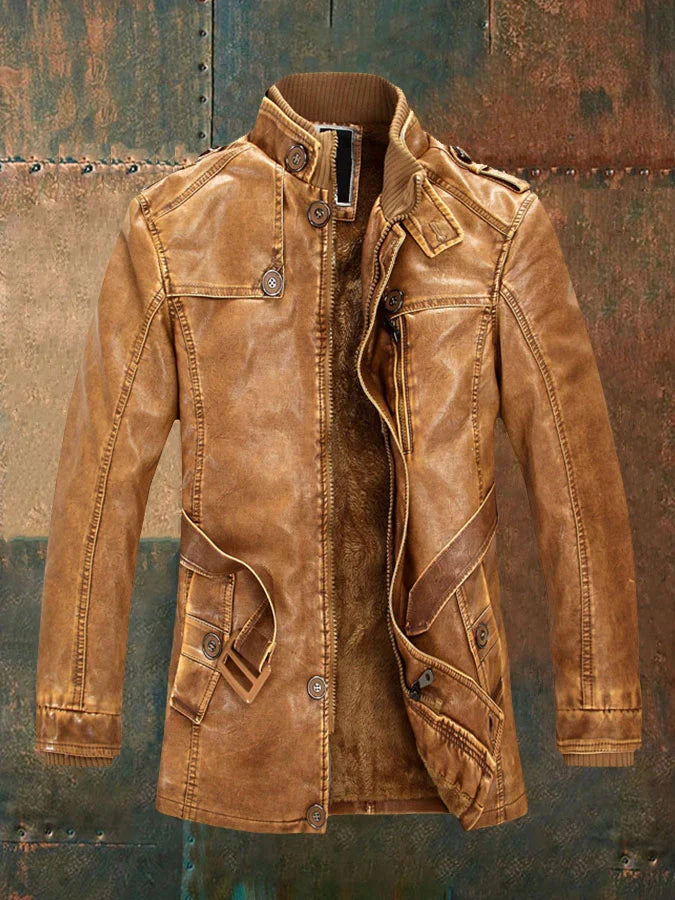 Giacca in pelle vintage da uomo Shon - Elegante stile retrò con fodera calda e bottoni classici