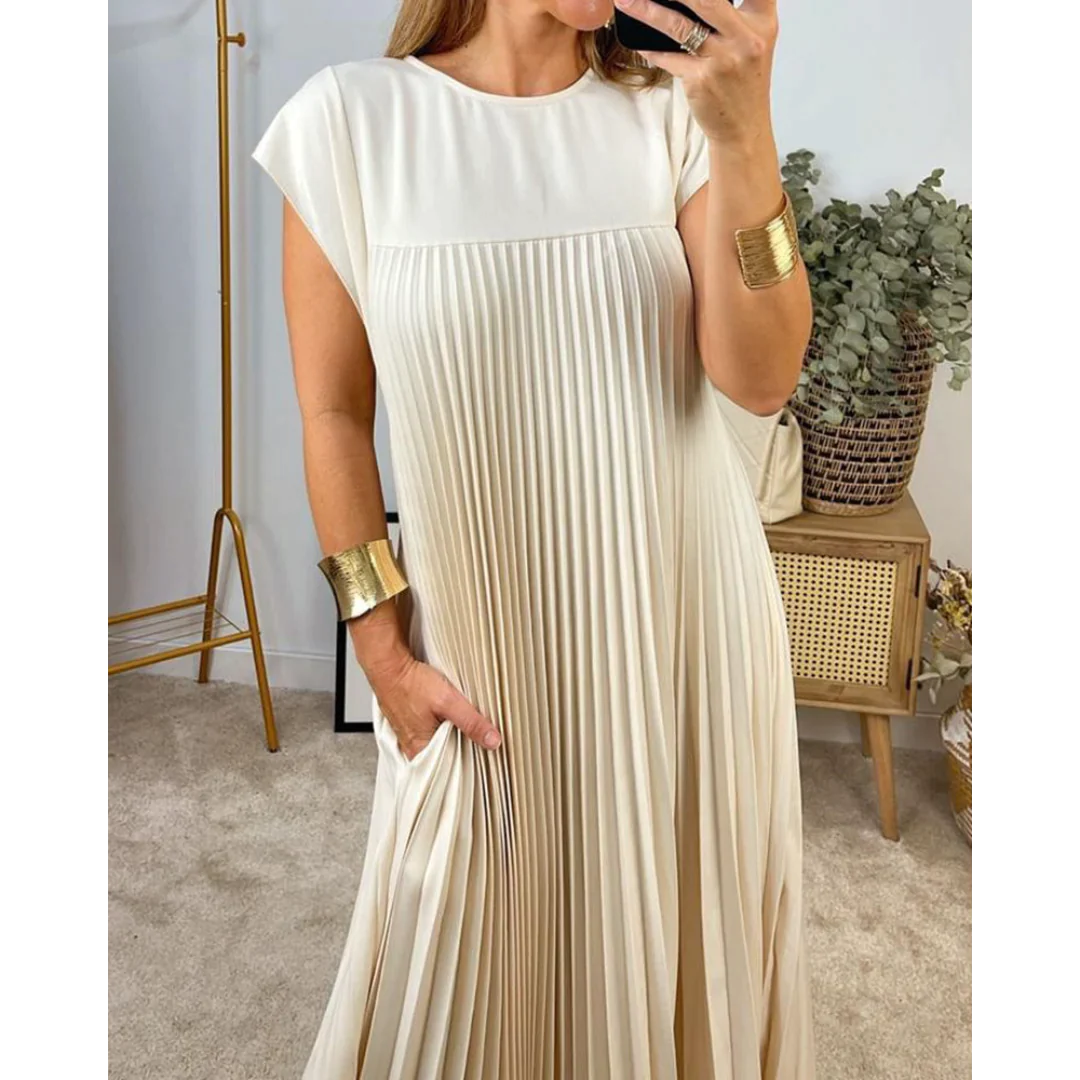 Abito senza maniche da donna Esther - Elegante abito plissettato in tinta unita per le uscite estive e chic