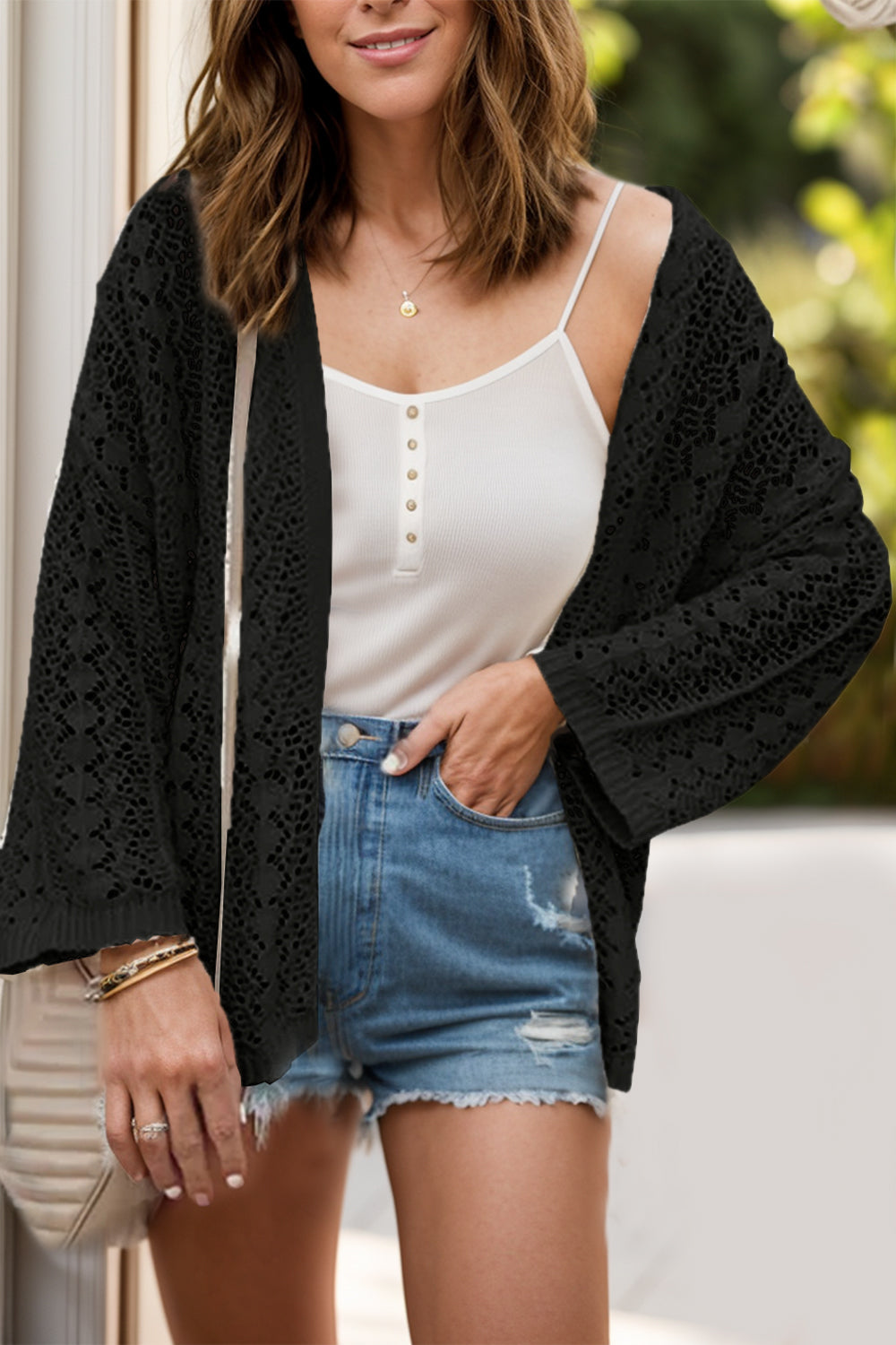 Cardigan all'uncinetto da donna Sienna - Cardigan leggero traforato con stile boho e vestibilità estiva