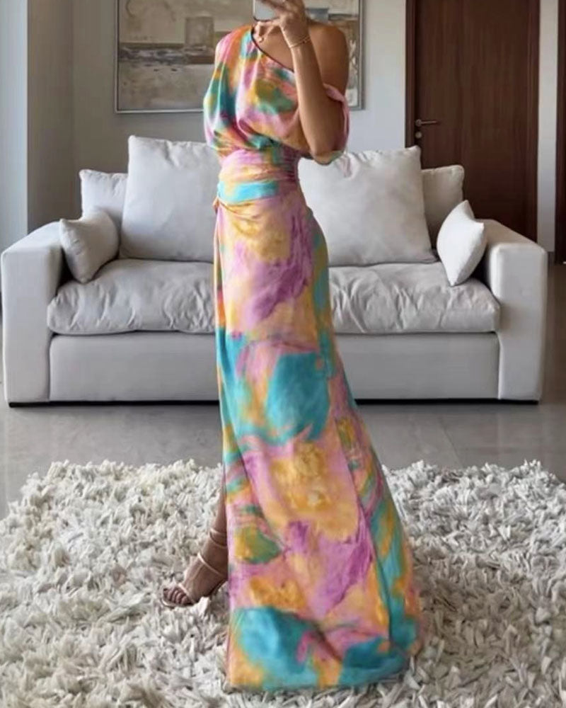 Abito lungo da donna Josephine - Abito estivo leggero in viscosa con stampa artistica e look elegante
