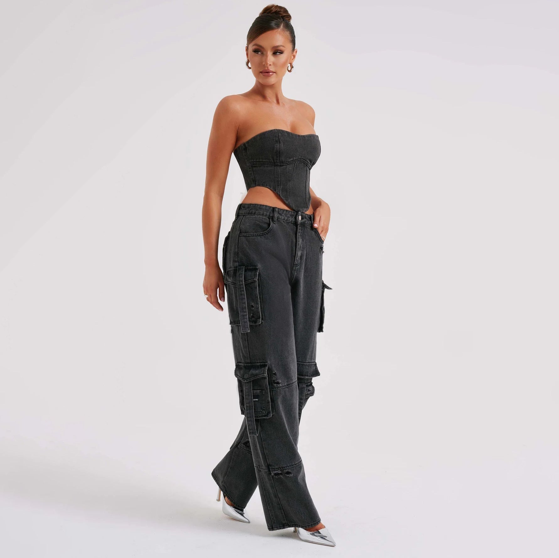 Jutta Jean Cargo Femme – Pantalon Taille Haute avec Poches Utilitaires & Coupe Décontractée