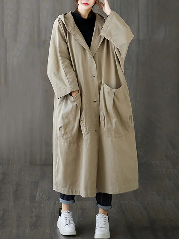 Selena Trenchcoat Femme – Longue Veste avec Capuche & Coupe Élégante pour Temps Pluvieux