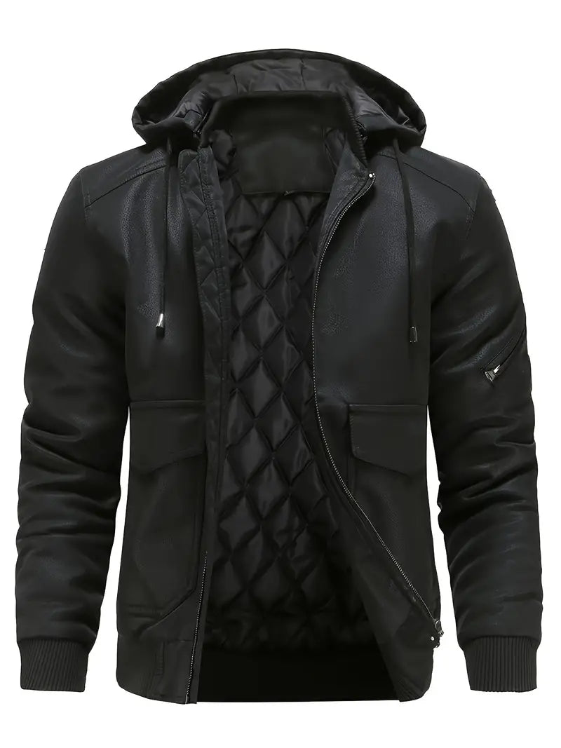 Anthony Veste Homme Hiver en Cuir avec Capuche – Isolation Thermique & Style Intemporel