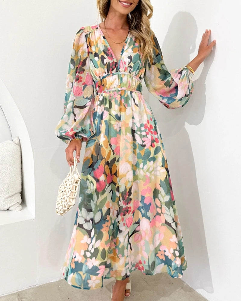Abito lungo da donna Vivian - Abito estivo leggero con stampa floreale multicolore e vestibilità elegante