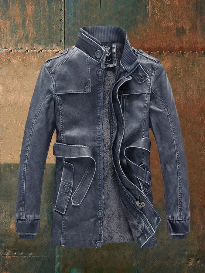 Giacca in pelle vintage da uomo Shon - Elegante stile retrò con fodera calda e bottoni classici