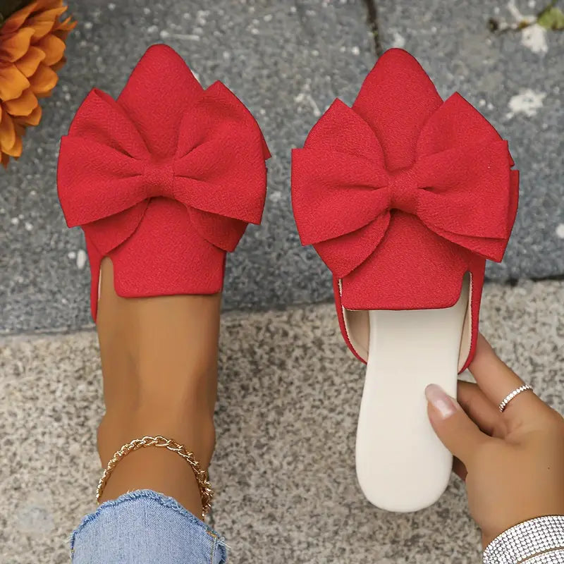Mules da donna Dani - Eleganti pantofole piatte con punta a punta e fiocco per il comfort quotidiano