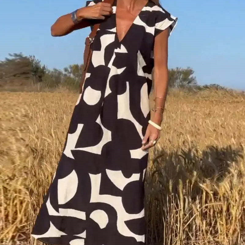 Abito da donna Donna - Abito con scollo a V, vita ampia e stile casual colorato ispirato al Giappone e alla Corea