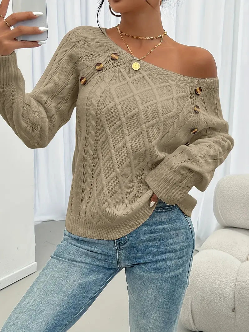 Anaiah Pull Femme Hiver avec Boutons – Élégant, Confortable & Respirant en Coton Polyester